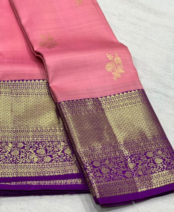 Baby Pink Kanjivaram Silk Saree with Purple Border