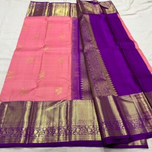 Baby Pink Kanjivaram Silk Saree with Purple Border