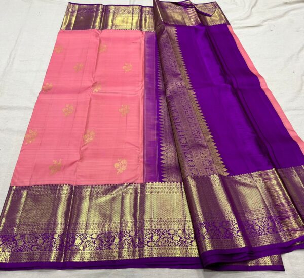 Baby Pink Kanjivaram Silk Saree with Purple Border