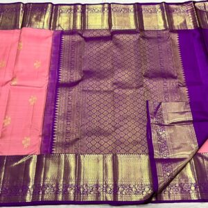 Baby Pink Kanjivaram Silk Saree with Purple Border