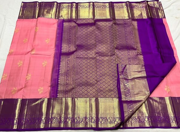 Baby Pink Kanjivaram Silk Saree with Purple Border