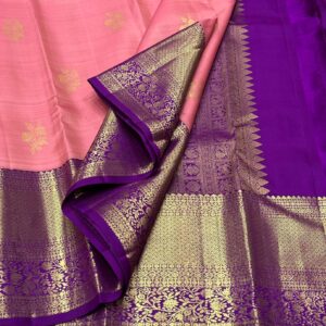 Baby Pink Kanjivaram Silk Saree with Purple Border