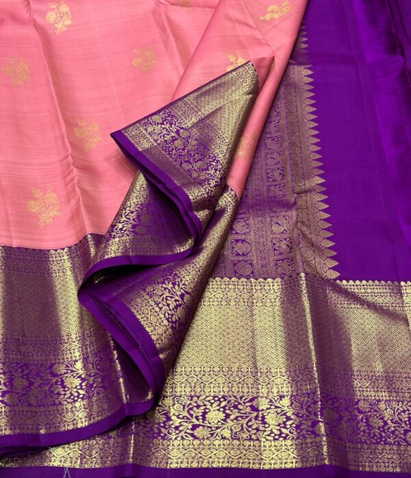 Baby Pink Kanjivaram Silk Saree with Purple Border