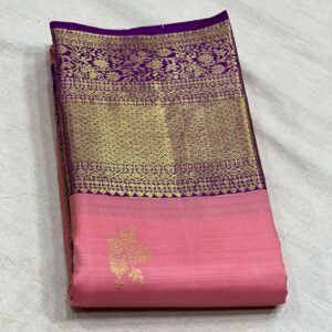 Baby Pink Kanjivaram Silk Saree with Purple Border