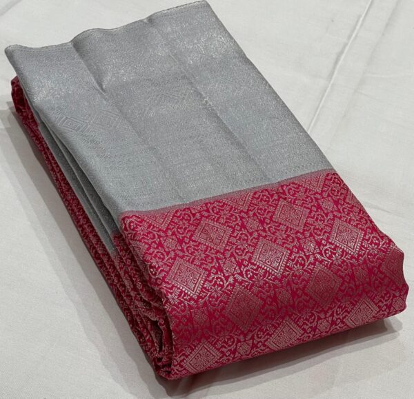 Kanjivaram Silk Saree in Peppermint and Ash Color with Silver Zari