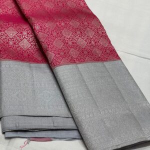 Kanjivaram Silk Saree in Peppermint and Ash Color with Silver Zari