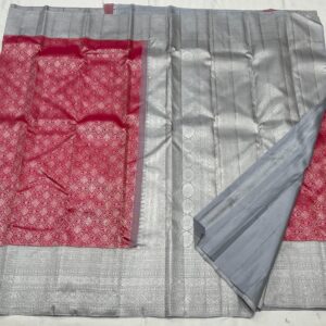 Kanjivaram Silk Saree in Peppermint and Ash Color with Silver Zari