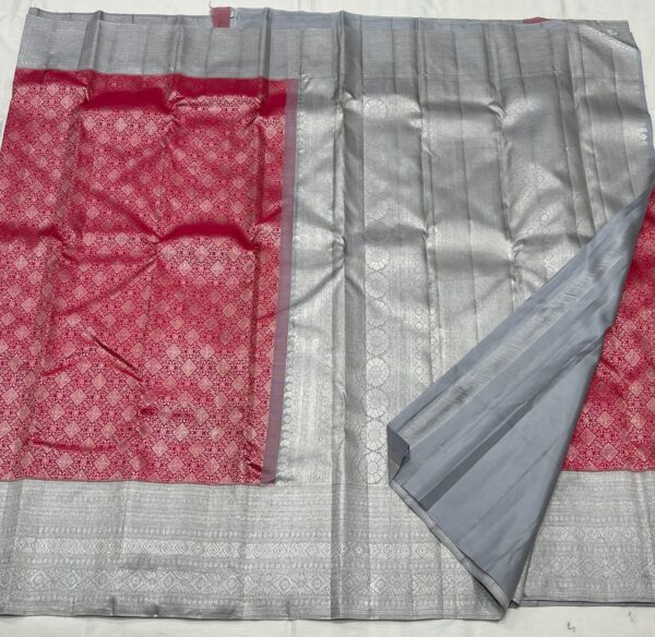 Kanjivaram Silk Saree in Peppermint and Ash Color with Silver Zari