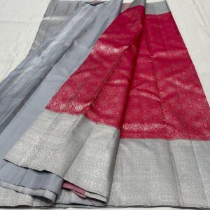 Kanjivaram Silk Saree in Peppermint and Ash Color with Silver Zari