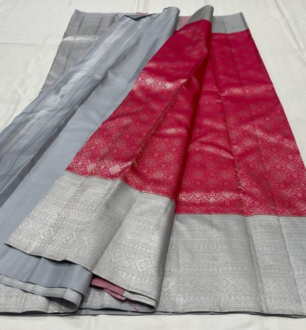 Kanjivaram Silk Saree in Peppermint and Ash Color with Silver Zari