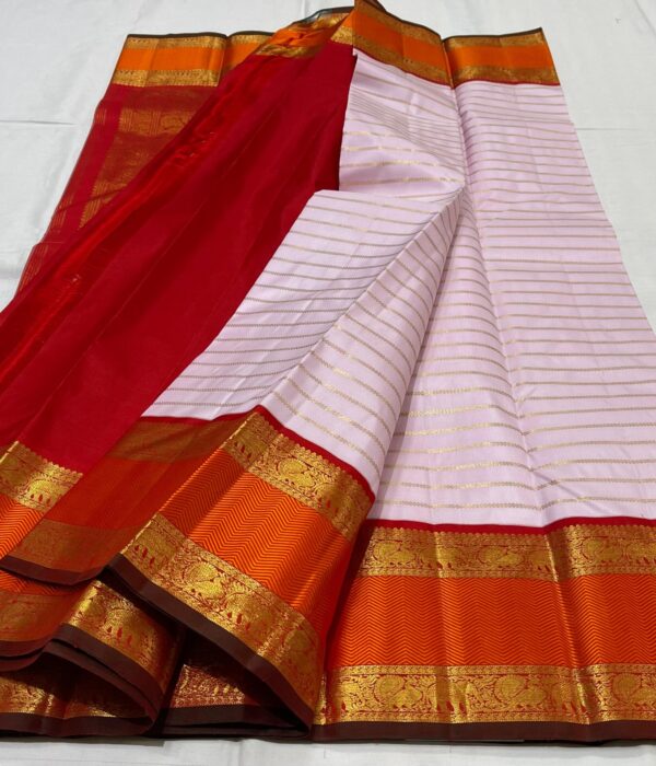 Kanjivaram Silk Saree in Light Lavender and Red