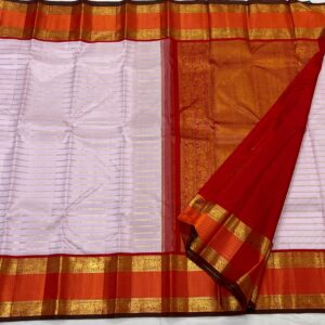 Kanjivaram Silk Saree in Light Lavender and Red