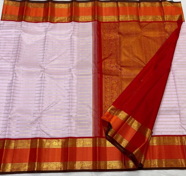 Kanjivaram Silk Saree in Light Lavender and Red