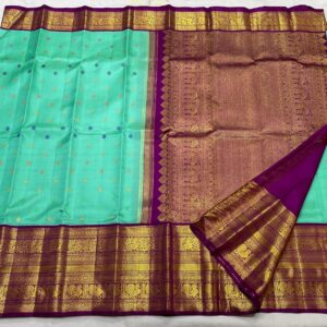 Kanjivaram Silk Saree in Turquoise with Purple Border