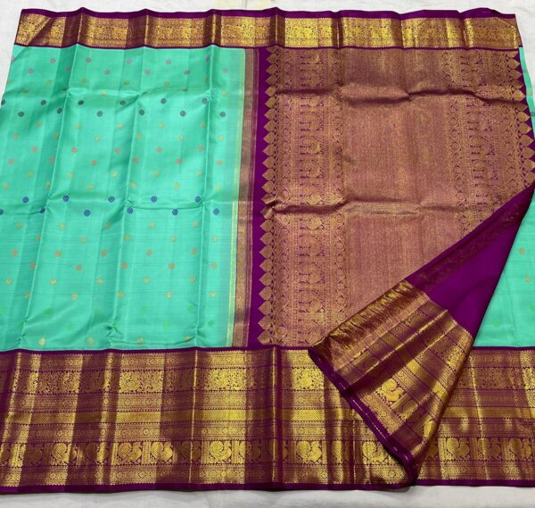 Kanjivaram Silk Saree in Turquoise with Purple Border