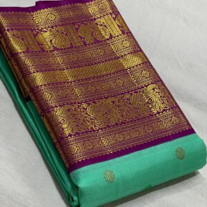 Kanjivaram Silk Saree in Turquoise with Purple Border