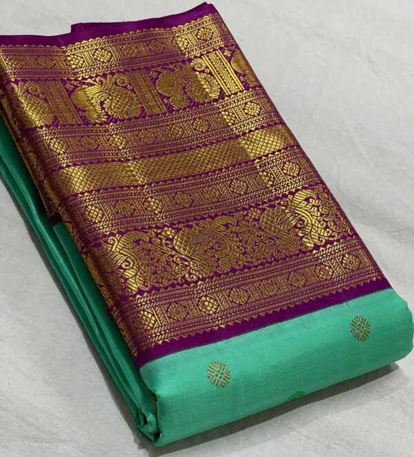 Kanjivaram Silk Saree in Turquoise with Purple Border