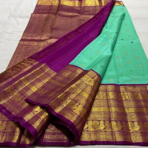 Kanjivaram Silk Saree in Turquoise with Purple Border