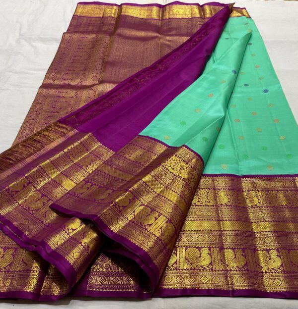 Kanjivaram Silk Saree in Turquoise with Purple Border