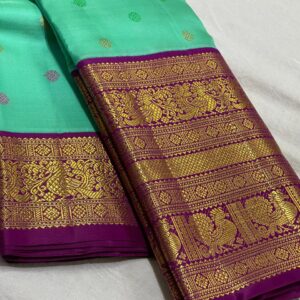 Kanjivaram Silk Saree in Turquoise with Purple Border