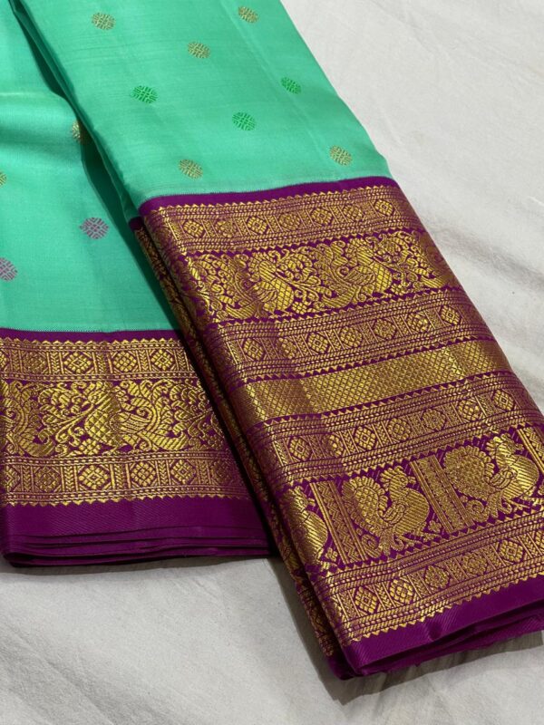 Kanjivaram Silk Saree in Turquoise with Purple Border