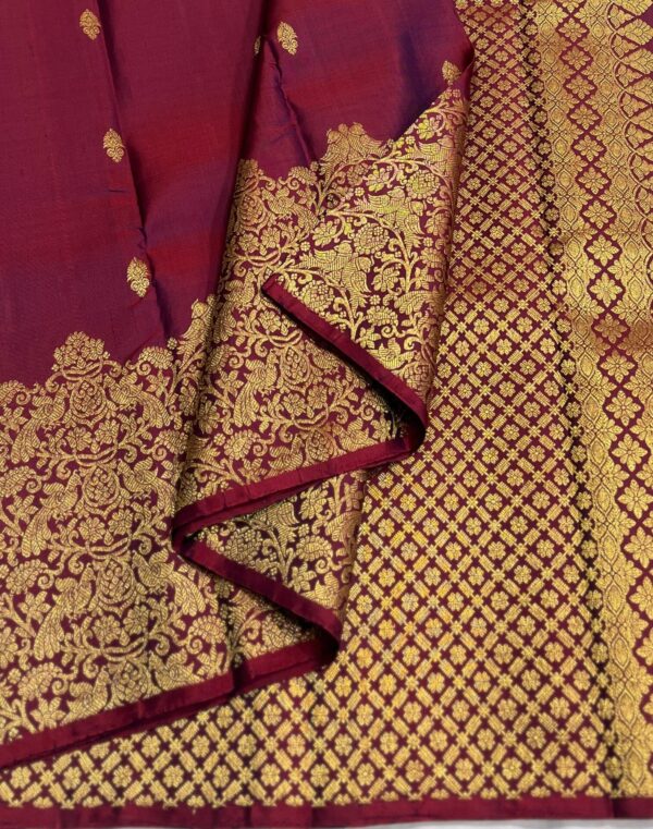 Magenta Kanjivaram Silk Saree with Gold Zari Butta Design