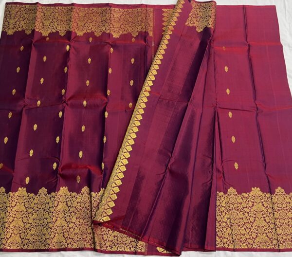 Magenta Kanjivaram Silk Saree with Gold Zari Butta Design