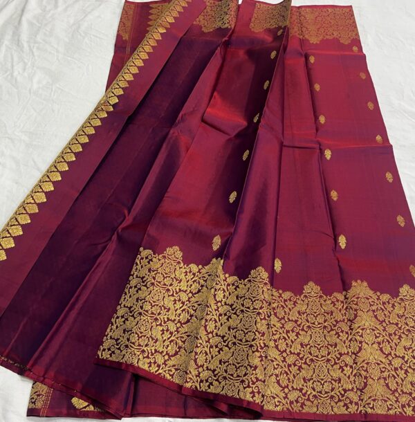 Magenta Kanjivaram Silk Saree with Gold Zari Butta Design