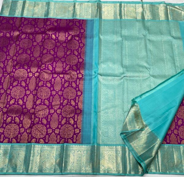 Kanjivaram Silk Saree in Purple and Mint Green