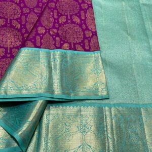 Kanjivaram Silk Saree in Purple and Mint Green