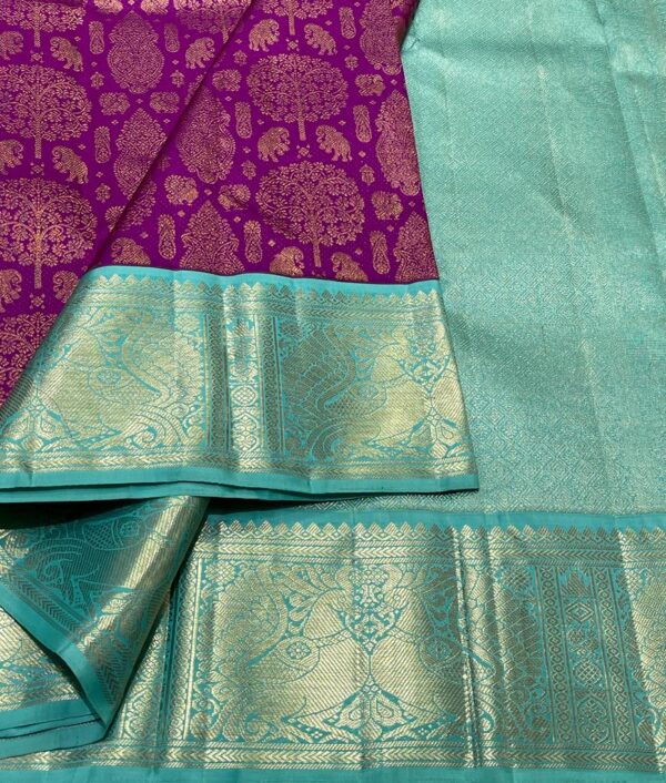 Kanjivaram Silk Saree in Purple and Mint Green