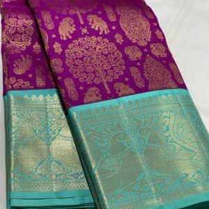 Kanjivaram Silk Saree in Purple and Mint Green