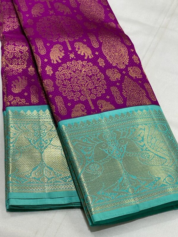 Kanjivaram Silk Saree in Purple and Mint Green