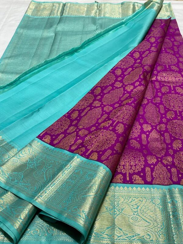 Kanjivaram Silk Saree in Purple and Mint Green