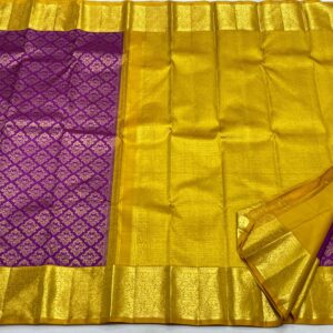 Kanjivaram silk saree in purple body color with mango yellow