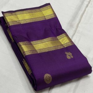 Kanjivaram Silk Saree in Purple with Pink and Orange Pallu