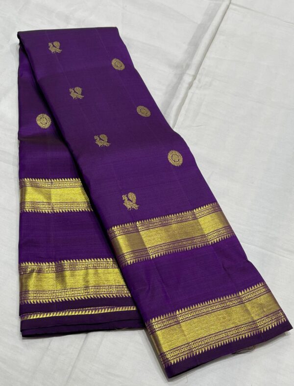 Kanjivaram Silk Saree in Purple with Pink and Orange Pallu