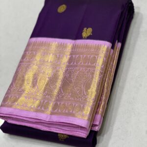 Kanjivaram Silk Saree in Brinjal Purple With Lavender