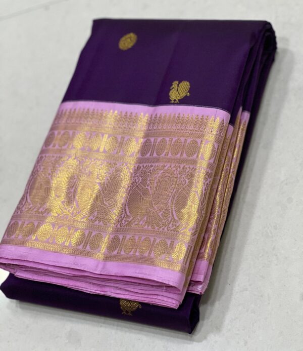 Kanjivaram Silk Saree in Brinjal Purple With Lavender