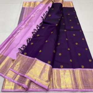 Kanjivaram Silk Saree in Brinjal Purple With Lavender