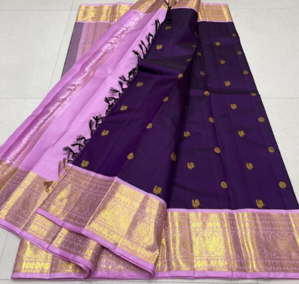 Kanjivaram Silk Saree in Brinjal Purple With Lavender