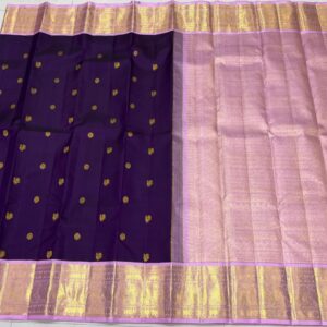 Kanjivaram Silk Saree in Brinjal Purple With Lavender