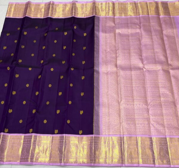 Kanjivaram Silk Saree in Brinjal Purple With Lavender