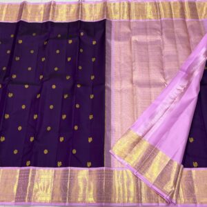 Kanjivaram Silk Saree in Brinjal Purple With Lavender