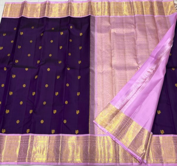 Kanjivaram Silk Saree in Brinjal Purple With Lavender