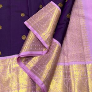 Kanjivaram Silk Saree in Brinjal Purple With Lavender