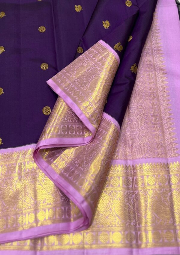 Kanjivaram Silk Saree in Brinjal Purple With Lavender