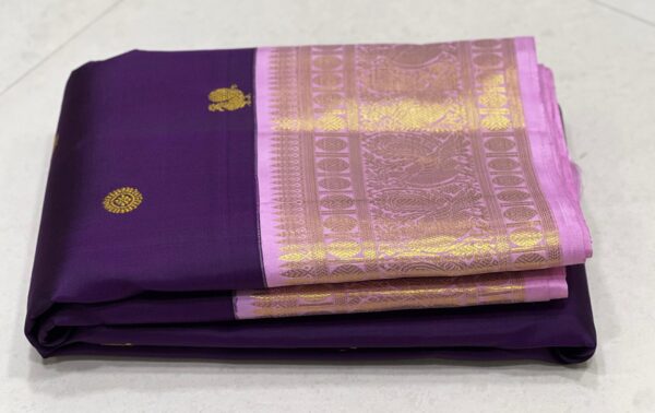 Kanjivaram Silk Saree in Brinjal Purple With Lavender