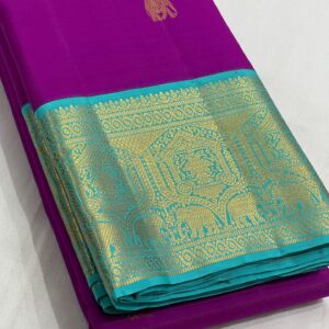 Kanjivaram silk saree in Royal Purple With Mint Green