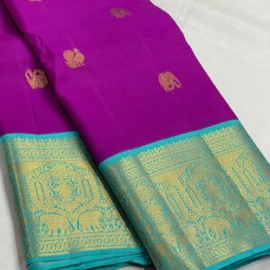 Kanjivaram silk saree in Royal Purple With Mint Green